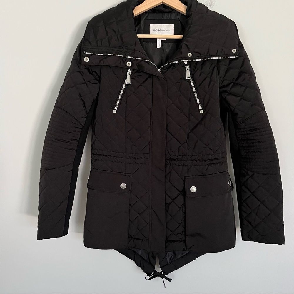 BCBGeneration Quilted Moto Style Jacket in Black, Size XS